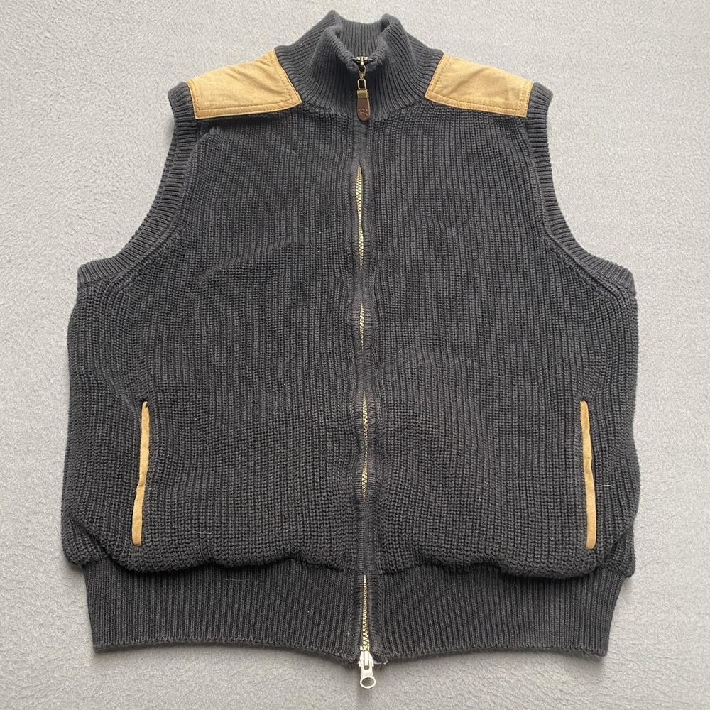 Orvis Sweater Vest Mens Medium Gray‎ Full Zip Mock Neck Knit Pockets Outdoor